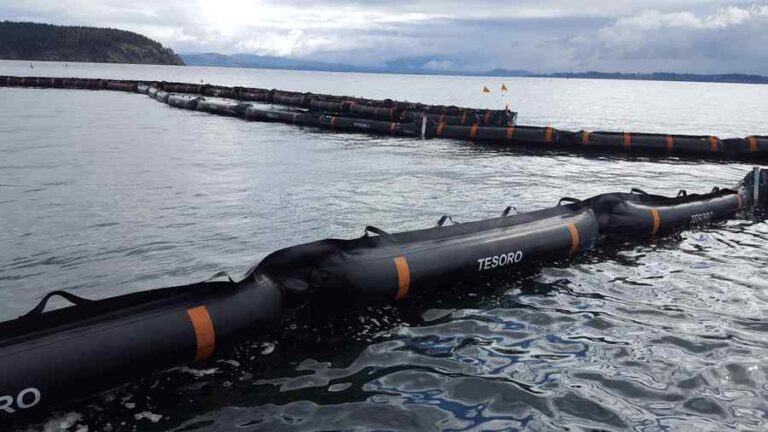 Floating barriers on water surface.