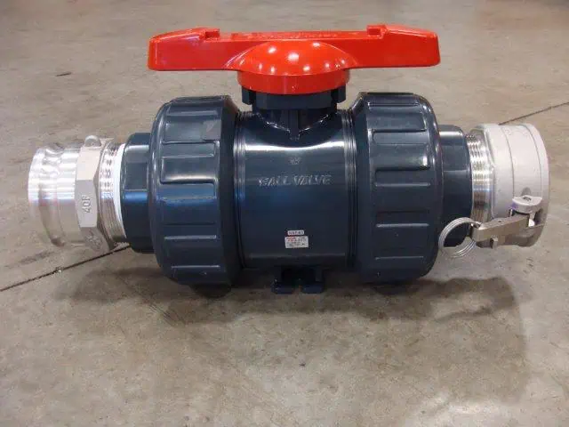 Industrial plastic ball valve with red handle
