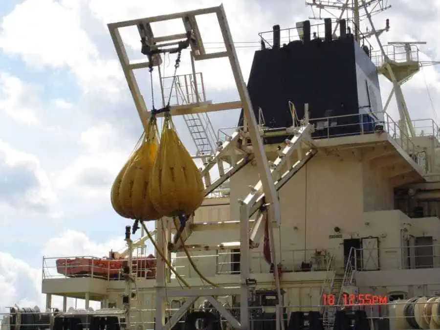 Water bags testing ship davit crane strength