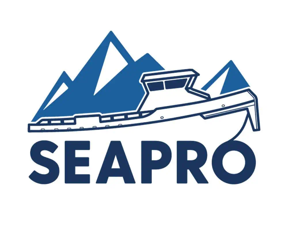 Seapro logo with boat and mountains