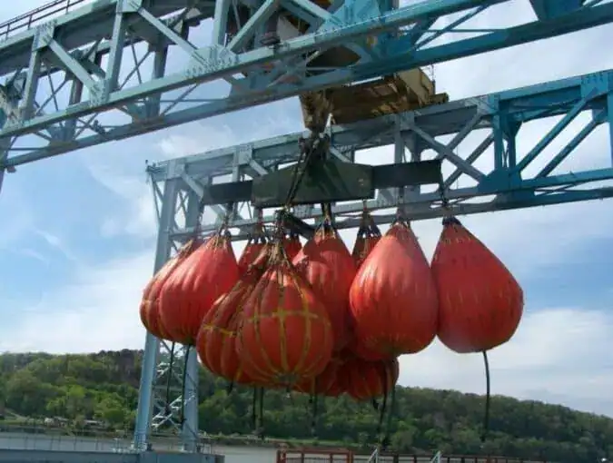 Water bags testing bridge crane load capacity