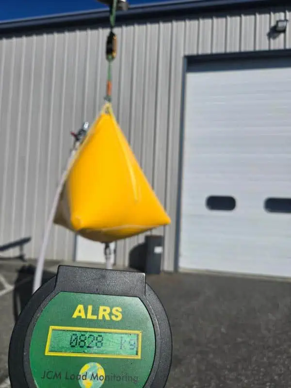 Load test with yellow water weight bag