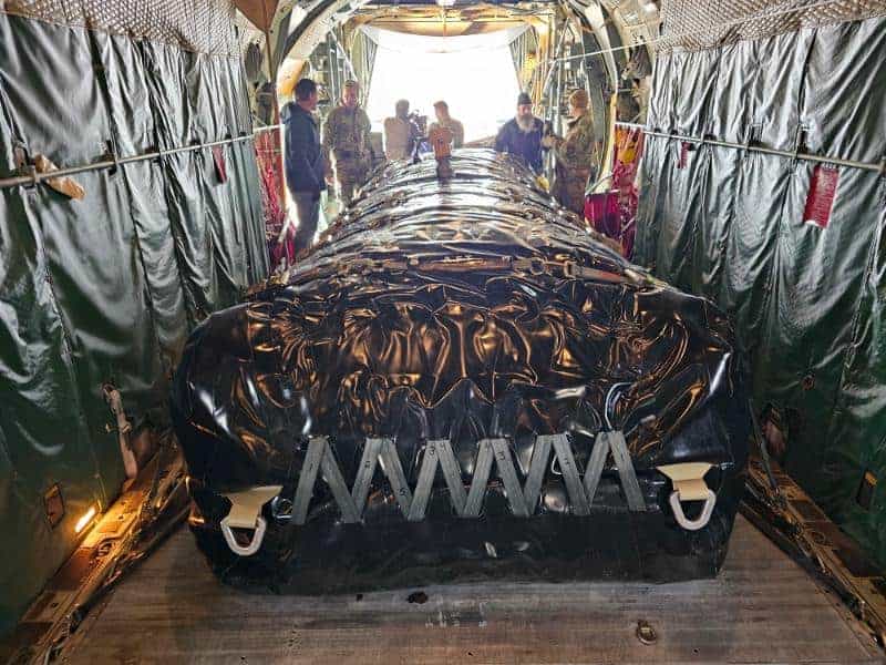 Military cargo loaded inside transport aircraft