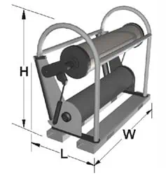 Industrial roller with height, width, and length dimensions