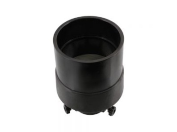 Black cylindrical container with small wheels