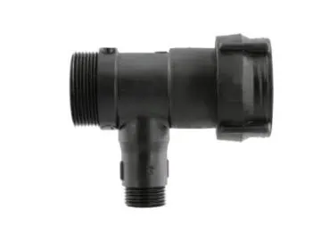 Black plastic T-shaped pipe fitting connector