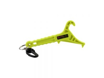 Bright green plastic multi-tool with carabiner clip